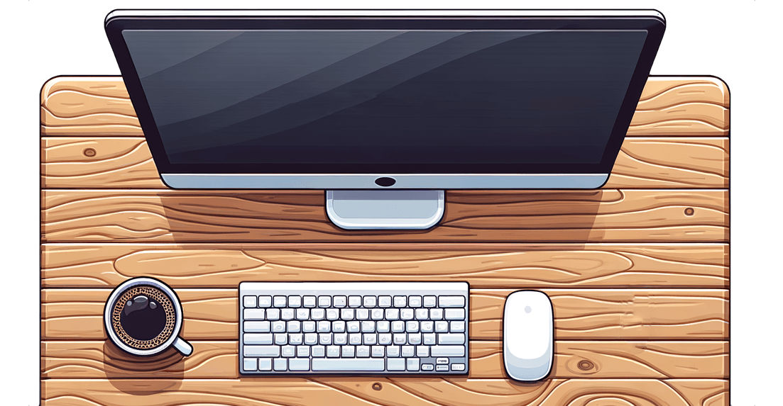 A vector graphic of a desk with computer